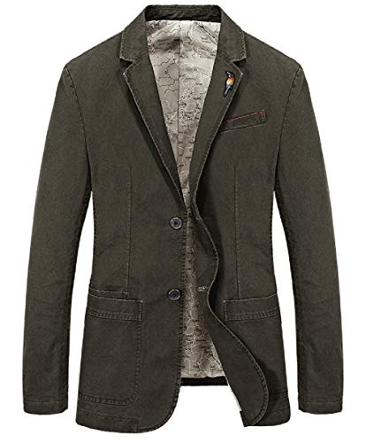 CHARTOU Men's Classic-Fit Notched Collar 2-Button Tailored Suit Blazer Jacket (Large, Army Green)