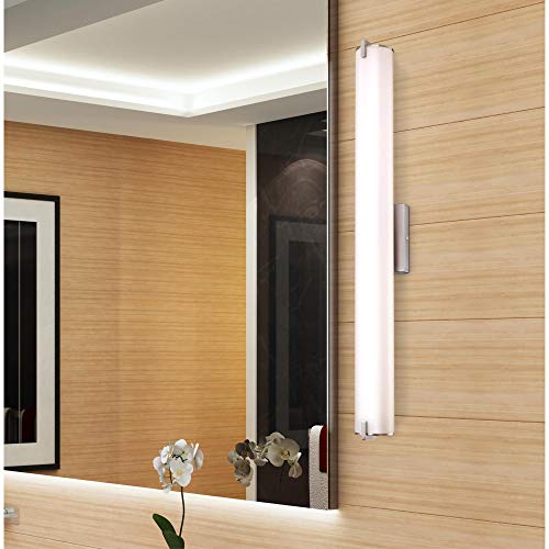 Image of Westinghouse Lighting 6112200 Ashwin Transitional One-Light, 30 Watt Dimmable LED Indoor Wall Fixture with Color Temperature Selection, Brushed Nickel Finish, White Frosted Shade - 36 inch