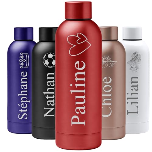 KDO MAGIC - Gourde Personnalisable - Bouteille personnalisée - Prénom gravé - 550 ml - Cadeau noël, Anniversaire, Homme, Femme (Rouge)