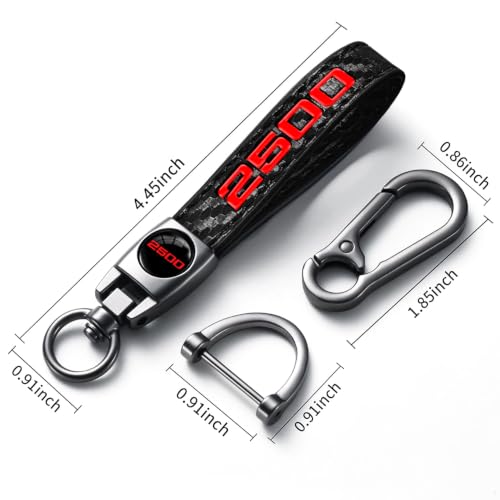 Image of 2500 Car Keychain, Premium Metal Key Ring & Black Carbon Fiber Leather, Anti-Scratch Anti-Drop Compatible with Dodge Charger Challenger Durango RAM, Red 2500 Emblem