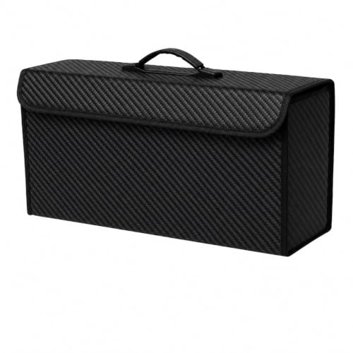 Image of JVCV Premium Carbon Fiber Texture Car Trunk Boot Organizer | Large Capacity Car Storage Bag with Anti-Slip Bottom, Strong Handle & Velcro Closure | Universal Organizer (Large - PU Carbon Fiber)