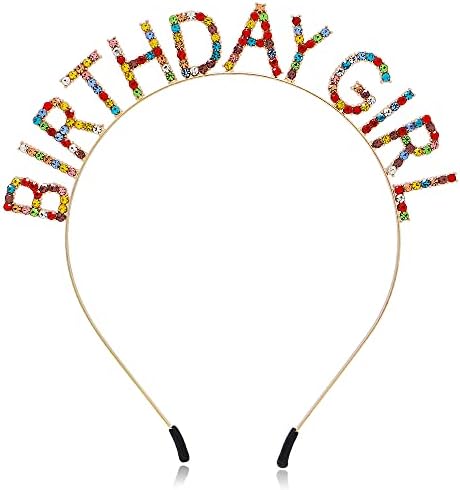 Birthday Crowns for Women, LuReen Birthday Tiara Happy Birthday Headband Birthday Girl Crown Princess Bling Rhinestone Hair Band Party Decorations for Women Girls (Colorful)