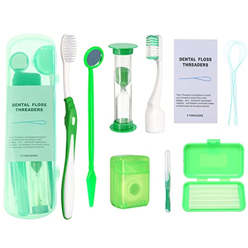 Image of Braces Cleaning Kit for Teeth, Portable Orthodontic Toothbrush Kit Oral Care Dental Travel Kit - Interdental Brush Dental Wax Dental Floss Toothbrush Box (Green B)