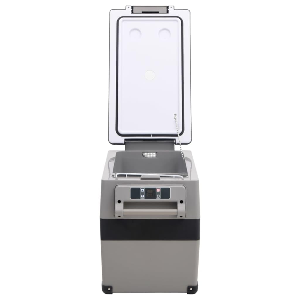 Frigo con maniglia, grigio, 35 l, in PP e PE, contenitore termico elettrico con compressore, display LED, portabevande, ideale per campeggio, picnic, auto, attività all'aperto, viaggi