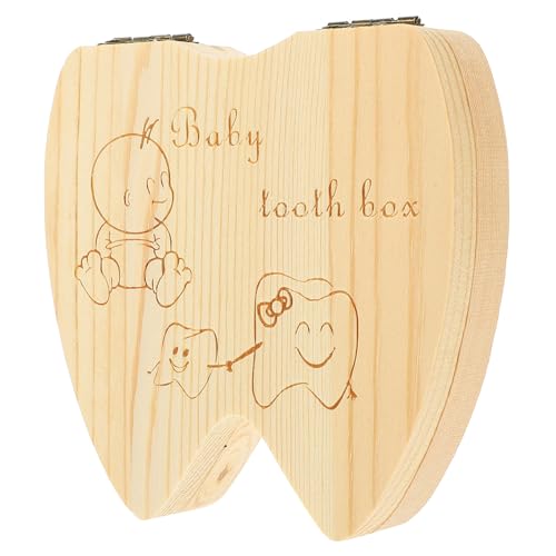 DECOMELODY Caja para Guardar Dientes de Leche Madera Natural, Caja Salvadientes Compartimentos Seguros para Almacenamiento de Recuerdos Infantiles, Obsequio para Navidad y Cumpleaños