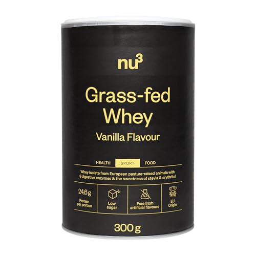 nu3 Grass-Fed Whey Protein - 300g Vanille mit 80% Eiweißgehalt – 100% Grass-Fed Whey Protein Isolate aus Weidehaltung – Protein Pulver ohne Zuckerzusatz