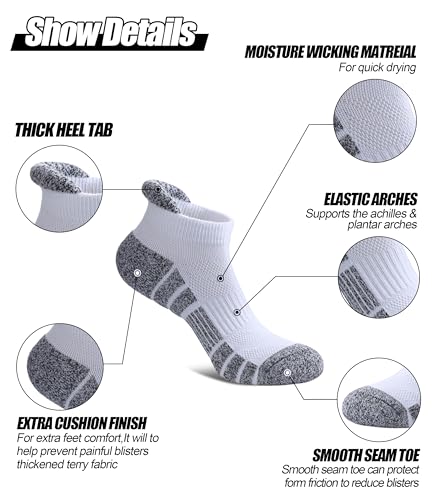 Women Ankle Socks Athletic Running Anti-blister Thick Cushioned Low Cut Sports Socks 5 Pairs3