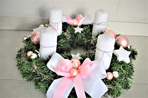 Adventskranz weiß rosa 40 cm künstlich Weihnachten Adventsgesteck Deko