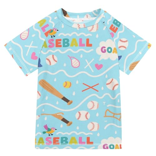 Baseball Goal Wave Blue Line Pattern Short Sleeve Kids Bathing Suits Boys Swimsuit Kids Girls Rash Guard for Girls for 3-12 Years Traje de bano de Sirena para nina