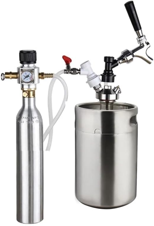 Beer Keg 5l,Pressurized Mini Growler Kit with 90 PSI Co2 Charger & 0.6L Co2 Soda Bottle Cylinder, Standard Beer Tap Dispenser