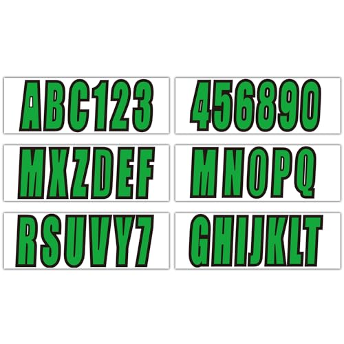 Image of 3 inch Boat Registration Numbers and Letters Marine Sticker Decal | 4 Sets Alpha-Numeric Vinyl Letter for Jet Ski PWC Personal Watercraft Solid Green