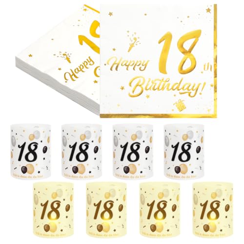 Tovaglioli Compleanno 18 Anni & Lanterne Oro - Decorazioni Tavola Festa 18 Anni per Ragazzo o Ragazza - Addobbi 18 Anni Eleganti per Casa o Ristorante
