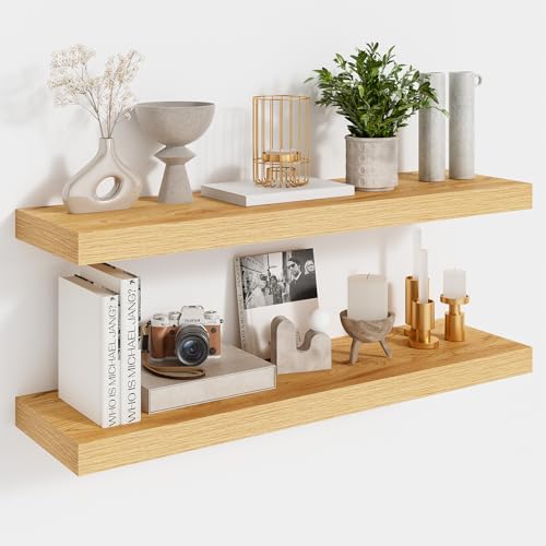 Feihorrm Schweberegal, Wandregal 2er Set, Regal 60cm Breit, Wandregale 16.5cm Tief, Regal Wand aus MDF Holz, für Badezimmer, Küche, Schlafzimmer, Wohnzimmer, Beige, 60 x 16.5 x 3.1 cm