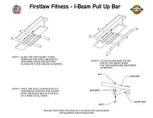 Firstlaw Fitness - 600 Lbs Weight Limit - I-Beam Pull Up Bar - Straight Long Bar - Durable Rubber Grips - Black Label Made In The Usa! #TOP6