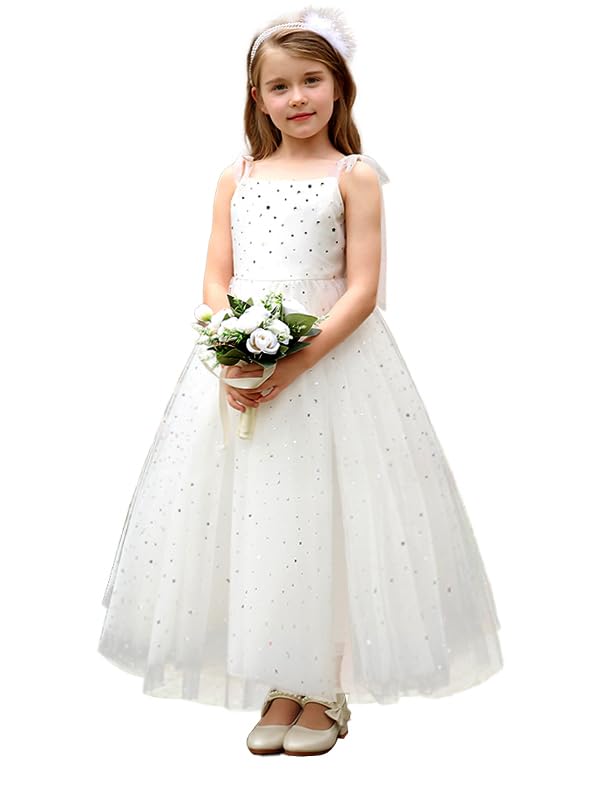 ABAO SISTER Sparkle Lace Backless Dress with Bow Tie Straps Flower Girl Dresses for Weddings Birthday Princess Ball Gown