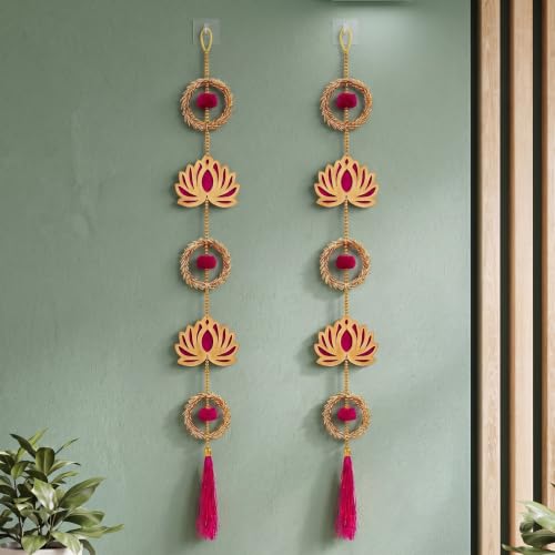 Image of JH Gallery Lotus Wreath Hanging - Ganesh Chaturthi Decoration Items for Home, Handmade Ganpati Makhar & Mandap Backdrop, Temple & Wall Hanging Decor (33 Inch, Pack of 2)