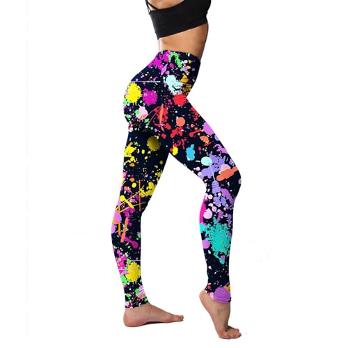 JINGTOPS Damen 80er Artistic Leggings für Party, Bedruckte Sporthose mit...