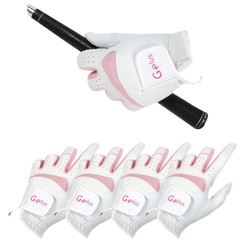 J&S SPORTING G-Plus Women's Ladies Golf Gloves, Both Hand (2 Pair)/Left Hand or Right Hand 4 Pack, Nonslip Durable for Golf Practice (Left Hand(4 Pack) - M(19))