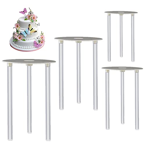 Tortenhalter 4 Stück Wiederverwendbare 9/12/16/20 cm Kuchenbretter und 12 Stück Kuchendübel zum Aufbau und Stapeln von Kuchen