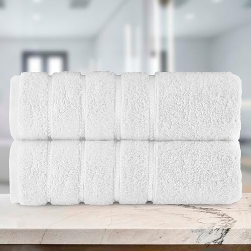 Image of Elegant Comfort 100% Turkish Cotton 4 Lines Viscose Stripe Luxury 2 Pack Bath Towel Set 27 x 54 Inch - Super Soft and Highly Absorbent Premium Hotel Spa Quality Towels for Bathroom Use, White