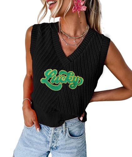 Image of MARZXIN Women Sleeveless Sweater V Neck Casual 2026 Fall Knitted Chevron V Neck Sweater Vest Color Block Pullover Sweater Top