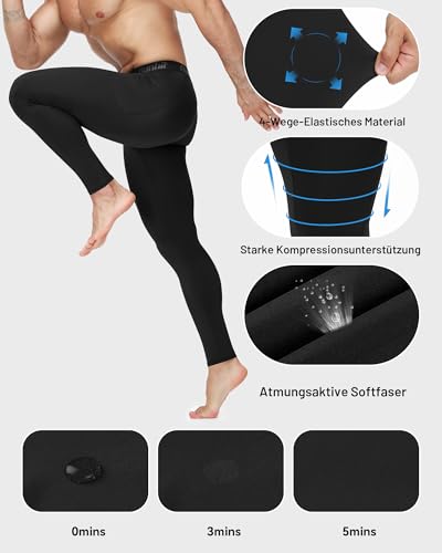 Runhit Kompressionshose Herren Lange Unterhosen Tights Sport Leggings mit Taschen Atmungsaktiv Trainingshose Schnelltrocknende Sporthose Laufhose für Fitness Gym Joggen Training Schwarz M