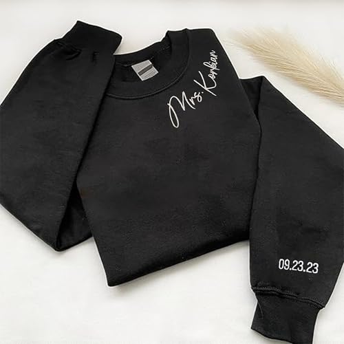 Custom Embroidered Mrs Sweatshirt,Custom Mrs. Last Name Sweatshirt,Custom Date On Sleeve,Bride to Be,Gift for Her,Future Mrs Hoodie,Engagement Gifts,Matching Couple Sweatshirt,Gift for Valentine4