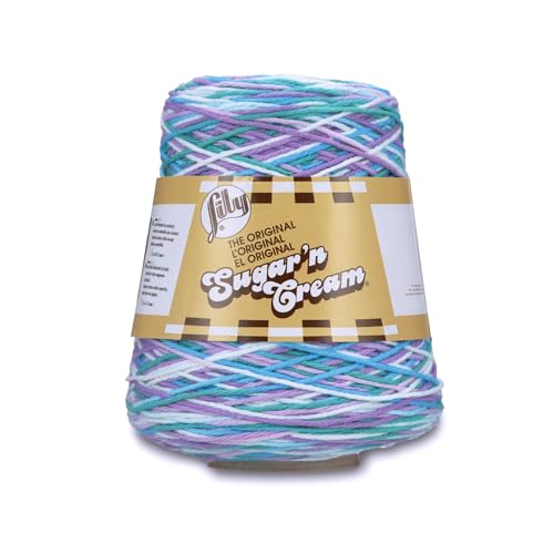 Lily Sugar'n Cream Cotton Cone Yarn, 14 oz, Beach Ball Blue Ombre, 1 Cone