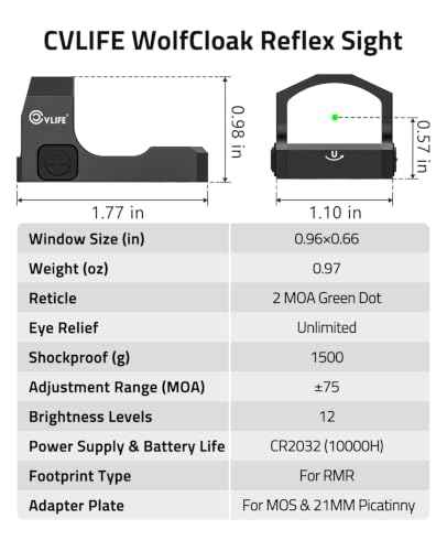 CVLIFE WolfCloak Motion Awake Green Dot Sight for RMR Footprint, 2MOA Dot - image 7