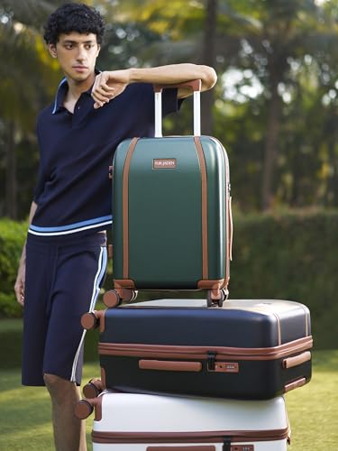 Image of FUR JADEN The Wayfarer 55cm Polycarbonate Travel Luggage Suitcase with 8 StealthTech Silent Shock Absorbing Wheels, TSA Lock & Aviation Grade Telescopic Trolley (Forest Green, Cabin 20 inch)