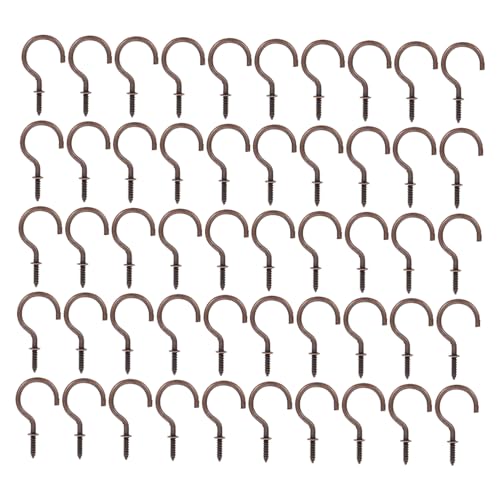IWOWHERO 50 piezas Gancho Tornillo Metal Bronce para Techo Pared Colgar Plantas Utensilios Interior Exterior