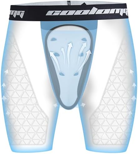 COOLOMG Boys Padded Compression Shorts with Groin Cup Youth Athletic Protector Shorts for Baseball,Hockey,Lacrosse 6 41K2