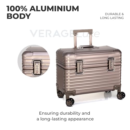 Image of Verage Luxe Aviator 100% Aluminum Hardside Spinner Luggage with Multi-Directional Wheels and Telescoping Handle (Titanium Gold)
