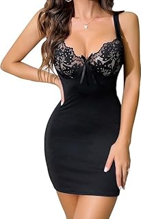 YTJYZB Women's V Neck Dress Lingeries Halter Floral Lace Corset Bow Backless Chemise Babydoll Sleepwear Mini Teddy Bodysui...