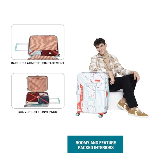 Image of uppercase Polyester Cyber Punk (Medium) 66Cms|Check-In Inline Trolley Bag For Travel|Polycarbonate Hardshellsided Printed Luggage|Combination Lock|8 Wheel Inline Trolley Bag |(White),H-65.5 cms,Large