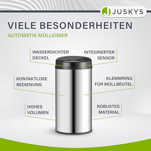 leicht entnehmbar für einfache Reinigung (118 Zeichen). - Detailansicht von Juskys Sensor-Mülleimer Silber 40L Test –...