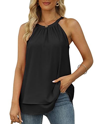 WEESO Womens Halter Tank Tops Summer High Neck Double Layers Sleeveless Tops2