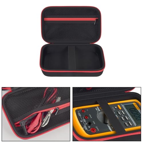 Image of Comecase Hard Case for Fluke 87V /88V /15B+ /17B+ and More Digital Multimeter | Hard Shell, Mesh Pocket & Elastic Strap, Stores Meter and Leads for Jobsite and Workshop, Black with Red Pocket, Case Only