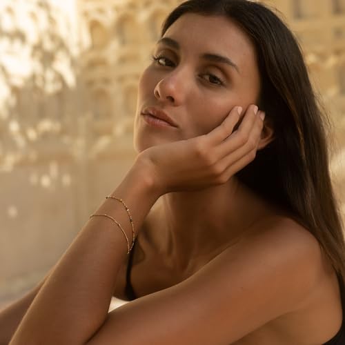 Made by Nami Dainty Gold Link Bracelets for Women Adjustable Double Layered Gold Chain Bracelet with Colorful Beads 7.5" + 2" Chain Extension4