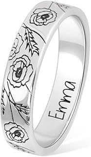 AILIN Custom Birth Flower Rings For Women 925 Sterling Silver/Brass Stacking Personalized Engraved Floral Ring For Mother Jewelry Christmas Birthday Gifts For Her Grandma