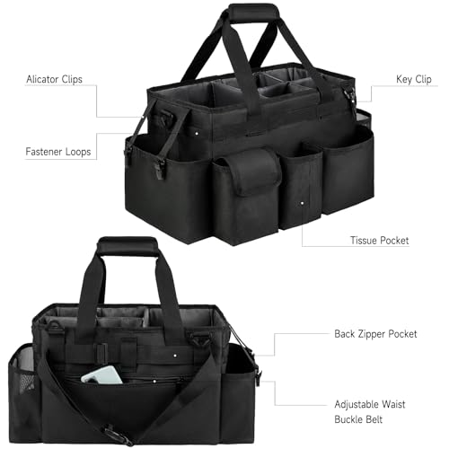 Cleaning Caddy Bag,Large Cleaning Supplies Organizer with Handle for Housekeepers, Black - Image 5