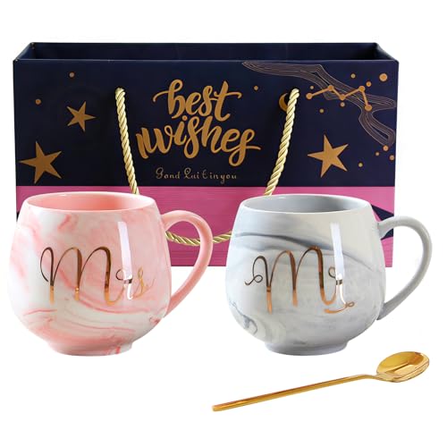 CubePlug Élégantes tasses en céramique marbrée pour anniversaire de couple, cadeaux de mariage pour mariée et marié, cadeau de Noël et de Saint-Valentin – Ensemble de tasses à café (Type-A)