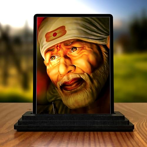 Image of Wood Sai Baba Idol, 10 cm x 12 cm x 1 cm, Multicolour