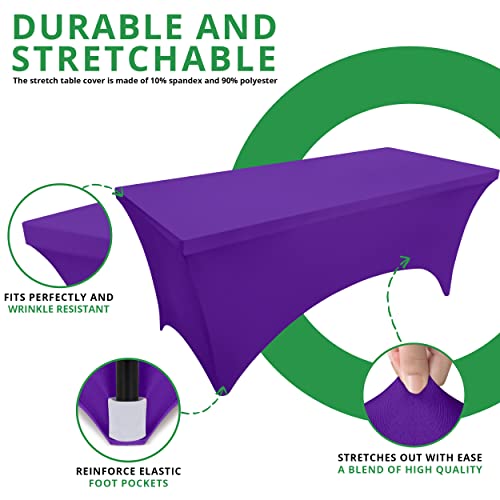 Utopia Kitchen Spandex Tablecloth 2 Pack [6Ft, Purple] Tight, Fitted, Washable And Wrinkle Resistant Stretch Rectangular Patio Table Cover For Event, Wedding, Banquet & Parties [72Lx30Wx30H Inch] #TOP1