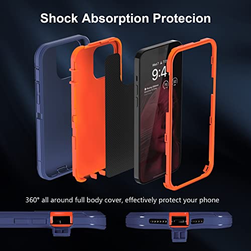 Image of Sansunto for iPhone 16e Case, Protective Cover for 13, 14, 15, 16E 6.1 inch, Heavy Duty Shockproof Drop Proof 3 in 1 Cover, Rugged Hybrid Durable Phone Cases for Men & Women (Indigo /Orange)