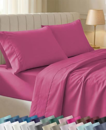 California Design Den Soft 100% Cotton Sateen Cal King Sheets Set, Hot Pink