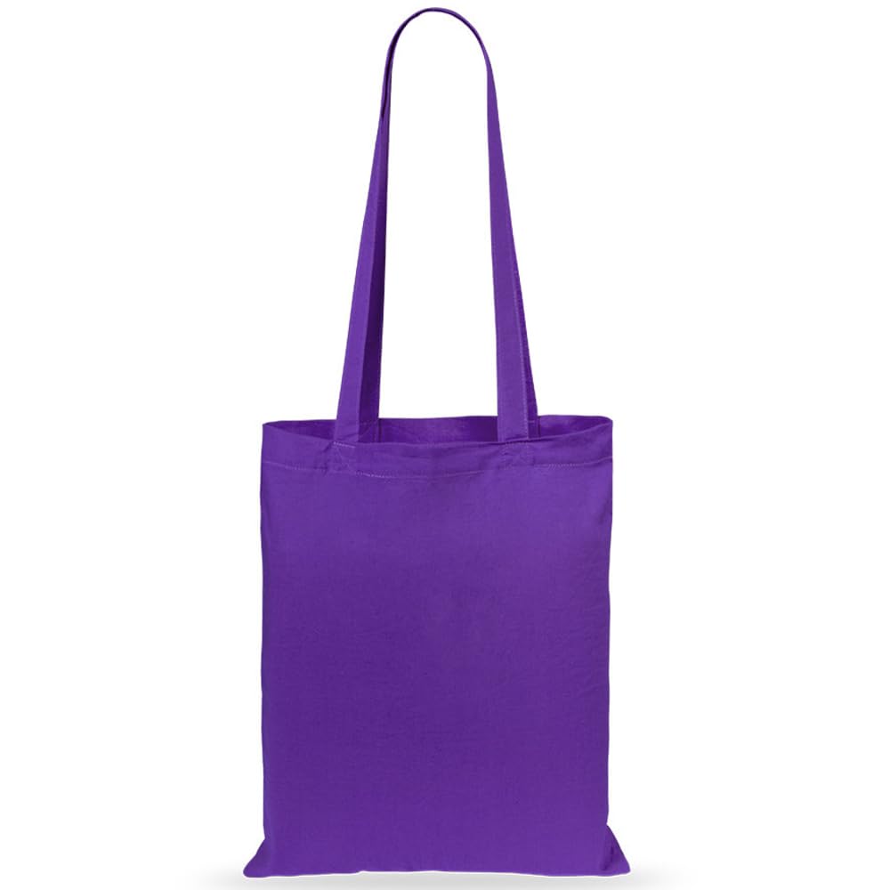 Cotton Tote Shopping Bag, Reusable Eco Friendly Shoulder Tote, Lightweight Grocery Bag with Long Handles, Plain Canvas Craft Bag for Printing, School, Shopping & Gifts (Purple)