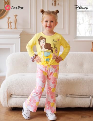 Image of Disney Girls Outfits Long Sleeve Knot Front Shirt Flare Pants 2PC Clothes