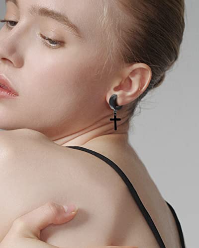 6 Pairs Cross Earrings Crucifix Drop Earrings Jewelry Dangle Hinged Earrings Stainless Steel Cross Hoop Earrings Stud Earrings Black Silver Gold Earrings for Men and Women2
