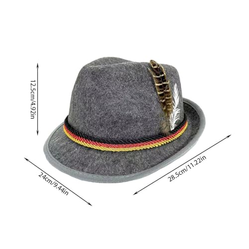 Chapeau haut de gamme pour homme Oktoberfest - Casquette britannique élégante avec bordure en plumes - Style ethnique traditionnel - Chapeau de jazz classique en feutre pour cowboy en plein air pour – vue 2